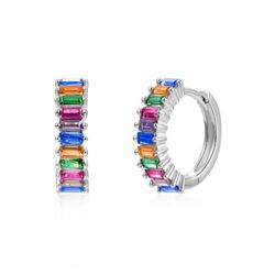 Multicolor Rainbow Cubic Zirconia Baguette Sterling Huggies Multicolor Rainbow Cubic Zirconia Baguette Sterling Huggies